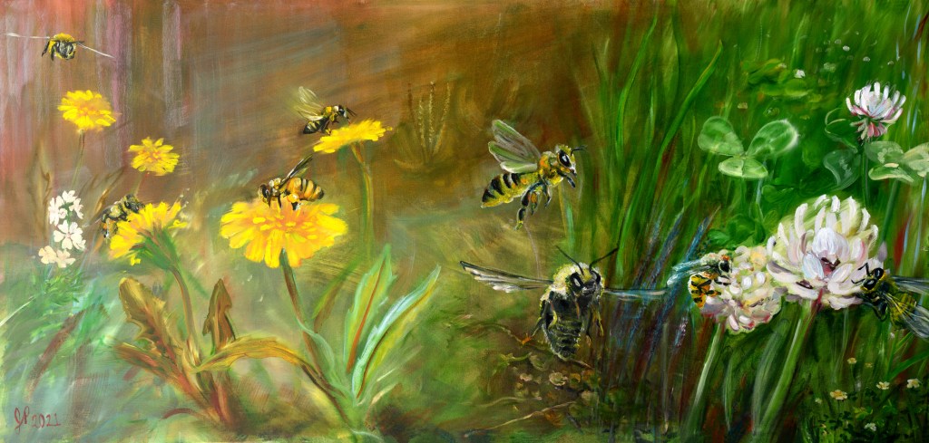 Minuscule

Here is A commission I did for my sister in law. She asked me to compose a painting that showed what it was like to see the world through the eyes of a honey bee 🐝 Here is "Minuscule" Oil on canvas.
Original is SOLD-Prints available.